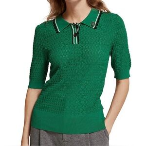 Scotch & Soda Pointelle Knit Top Half Sleeve Kelly Green EUC Lg